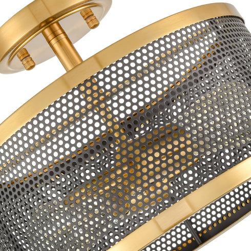 Brass Flush Mount Ceiling Light  Drum Metal Shade  | Claxy